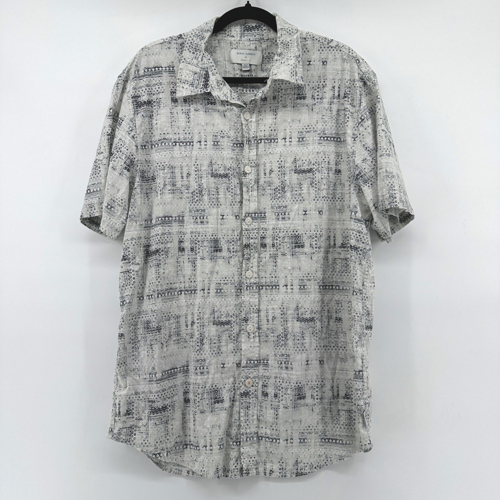 Ocean Current Mens M Grey Abstract Geometric Short Sleeve Button Up OY224224